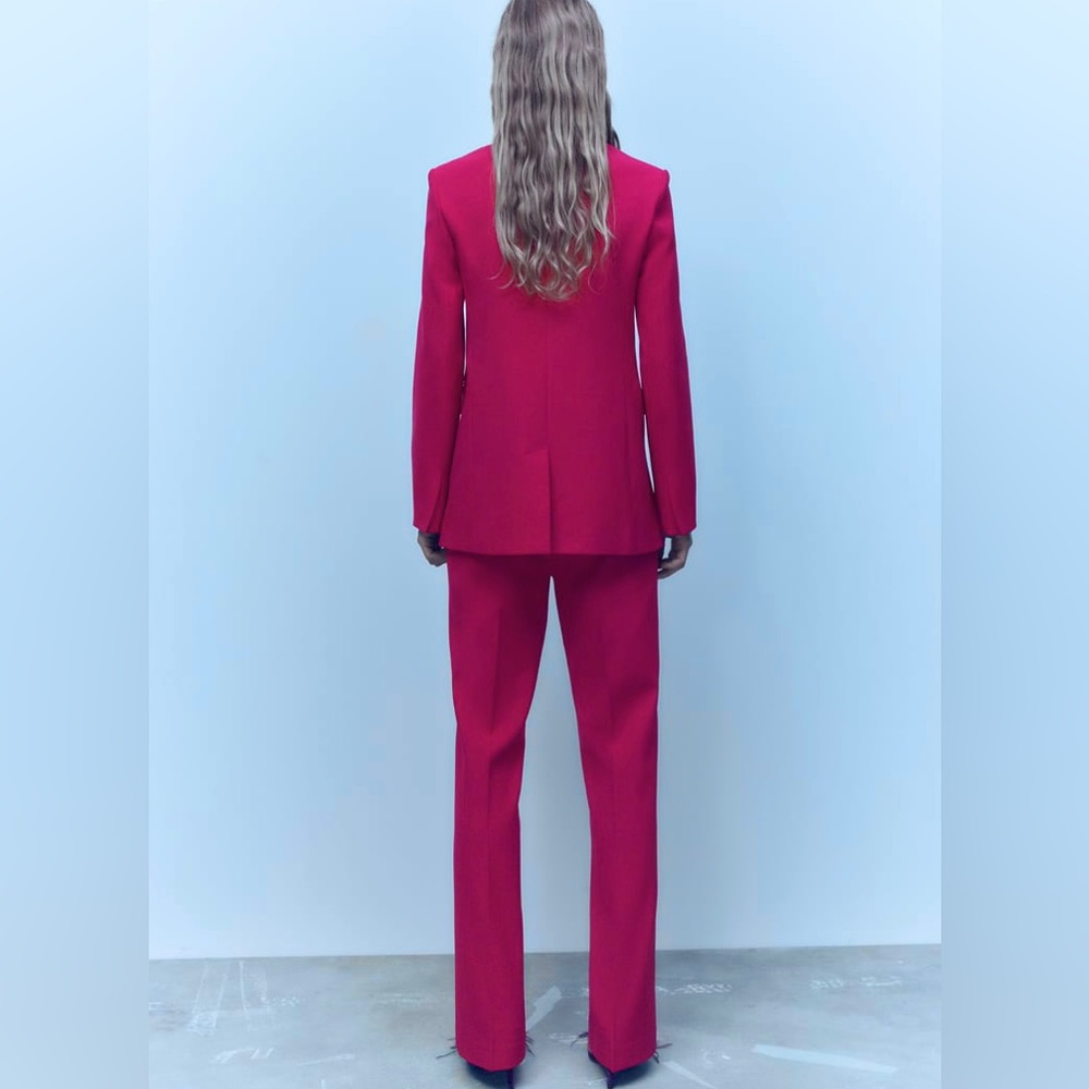 Zara Set - Fuchsia Straight Cut Pocket Blazer & The Low Rise Flare Pants - Picture 7 of 17